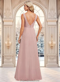 Taylor A-line V-Neck Floor-Length Chiffon Bridesmaid Dress STKP0025820