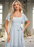 Helen A-line Square Asymmetrical Chiffon Bridesmaid Dress STKP0025796