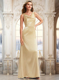 Aylin A-line Cowl Floor-Length Stretch Satin Bridesmaid Dress STKP0025764