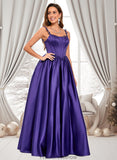 Marian Ball-Gown/Princess Scoop Floor-Length Satin Prom Dresses With Appliques Lace Beading STKP0025865