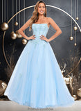 Monica Ball-Gown/Princess Straight Sweep Train Tulle Prom Dresses With Sequins Appliques Lace STKP0025864