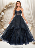 Melinda Ball-Gown/Princess V-Neck Floor-Length Tulle Prom Dresses STKP0025863