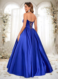 Emilee Ball-Gown/Princess Straight Floor-Length Satin Prom Dresses STKP0025831