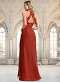 Itzel A-line V-Neck Floor-Length Chiffon Bridesmaid Dress With Ruffle STKP0025754