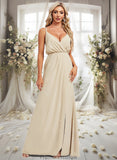 Luz A-line V-Neck Floor-Length Chiffon Bridesmaid Dress STKP0025790