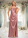 Marlene A-line Cowl Floor-Length Stretch Satin Prom Dresses STKP0025881