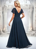 Melissa A-line V-Neck Floor-Length Chiffon Bridesmaid Dress STKP0025806