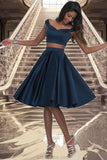 Cierra A-line Off the Shoulder Sweetheart Knee-Length Satin Homecoming Dress STKP0020593