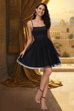 Skye A-line Square Short/Mini Satin Tulle Homecoming Dress STKP0020491