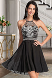 Gertie A-line Scoop Short/Mini Chiffon Homecoming Dress With Beading Sequins STKP0020559