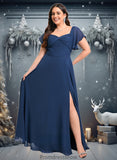 Maribel A-line V-Neck Floor-Length Chiffon Bridesmaid Dress With Ruffle STKP0025802