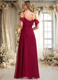 Jo A-line Cold Shoulder Floor-Length Chiffon Bridesmaid Dress With Ruffle STKP0025755