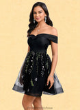 Kenya A-line Off the Shoulder Short Tulle Lace Homecoming Dress With Embroidered STKP0025720