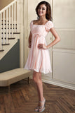 Piper A-line Square Short/Mini Chiffon Satin Homecoming Dress With Beading Bow Ruffle STKP0020597