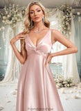 Jaidyn A-line V-Neck Floor-Length Stretch Satin Bridesmaid Dress STKP0025779