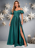 Nan A-line Off the Shoulder Sweetheart Floor-Length Satin Prom Dresses STKP0025852