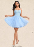 Liana A-line V-Neck Short Lace Tulle Homecoming Dress With Rhinestone Sequins STKP0025658