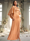 Amiya A-line Square Floor-Length Stretch Satin Bridesmaid Dress STKP0025765