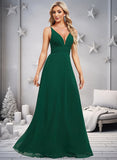 Courtney A-line V-Neck Floor-Length Chiffon Bridesmaid Dress STKP0025813