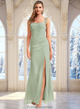 Rihanna A-line Square Floor-Length Chiffon Bridesmaid Dress With Ruffle STKP0025739