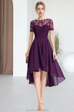 Carly A-line Scoop Asymmetrical Chiffon Lace Homecoming Dress STKP0020587