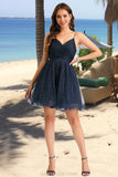 Ella A-line V-Neck Short/Mini Tulle Homecoming Dress With Pleated STKP0020471