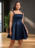 Heather A-line Straight Short Satin Homecoming Dress With Bow STKP0025639