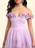 Hailee Ball-Gown/Princess Off the Shoulder Short Tulle Homecoming Dress With Pleated Flower STKP0025668