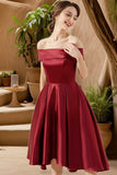 Yaritza A-line Off the Shoulder Asymmetrical Satin Homecoming Dress STKP0020532