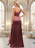 Alani A-line Asymmetrical Floor-Length Stretch Satin Bridesmaid Dress STKP0025828