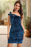 Alana Sheath/Column One Shoulder Short/Mini Sequin Homecoming Dress With Sequins STKP0020487