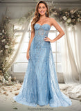 Kaya Sheath/Column Sweetheart Sweep Train Sequin Tulle Prom Dresses With Sequins STKP0025860