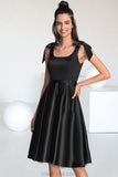 Andrea A-line Square Knee-Length Satin Homecoming Dress With Bow STKP0020556