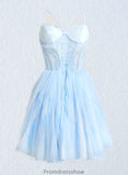 Miley Ball-Gown/Princess Sweetheart Short Lace Tulle Homecoming Dress With Ruffle STKP0025707