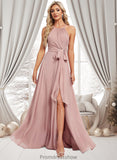 Melissa A-line Halter Floor-Length Chiffon Bridesmaid Dress STKP0025821