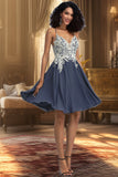 Ally A-line V-Neck Short/Mini Chiffon Homecoming Dress With Beading Sequins STKP0020564