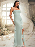 Aryana A-line Square Floor-Length Chiffon Bridesmaid Dress With Ruffle STKP0025735