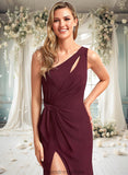 Katie A-line One Shoulder Floor-Length Chiffon Bridesmaid Dress STKP0025756