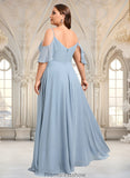 Gina A-line Cold Shoulder Floor-Length Chiffon Bridesmaid Dress With Ruffle STKP0025797