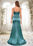 Tatum Trumpet/Mermaid V-Neck Sweep Train Stretch Satin Prom Dresses STKP0025855