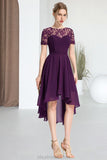 Carly A-line Scoop Asymmetrical Chiffon Lace Homecoming Dress STKP0020587