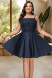 Esther A-line Square Short/Mini Satin Homecoming Dress STKP0020553