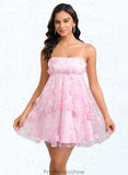 Gladys A-line Straight Mini Lace Homecoming Dress With Bow Flower STKP0025670