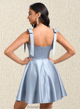 Gretchen A-line Sweetheart Short Satin Homecoming Dress With Bow STKP0025678