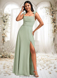 Jaidyn A-line Cowl Floor-Length Chiffon Bridesmaid Dress With Bow STKP0025738