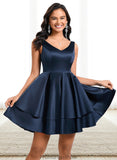 Susan A-line V-Neck Short Satin Homecoming Dress STKP0025691