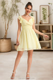 Michaelia A-line V-Neck Short/Mini Chiffon Homecoming Dress With Ruffle STKP0020474