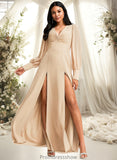 Adison A-line V-Neck Floor-Length Chiffon Bridesmaid Dress STKP0025763