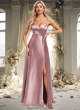 Charlee A-line V-Neck Floor-Length Stretch Satin Bridesmaid Dress STKP0025822