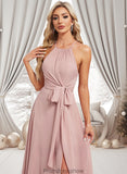 Melissa A-line Halter Floor-Length Chiffon Bridesmaid Dress STKP0025821